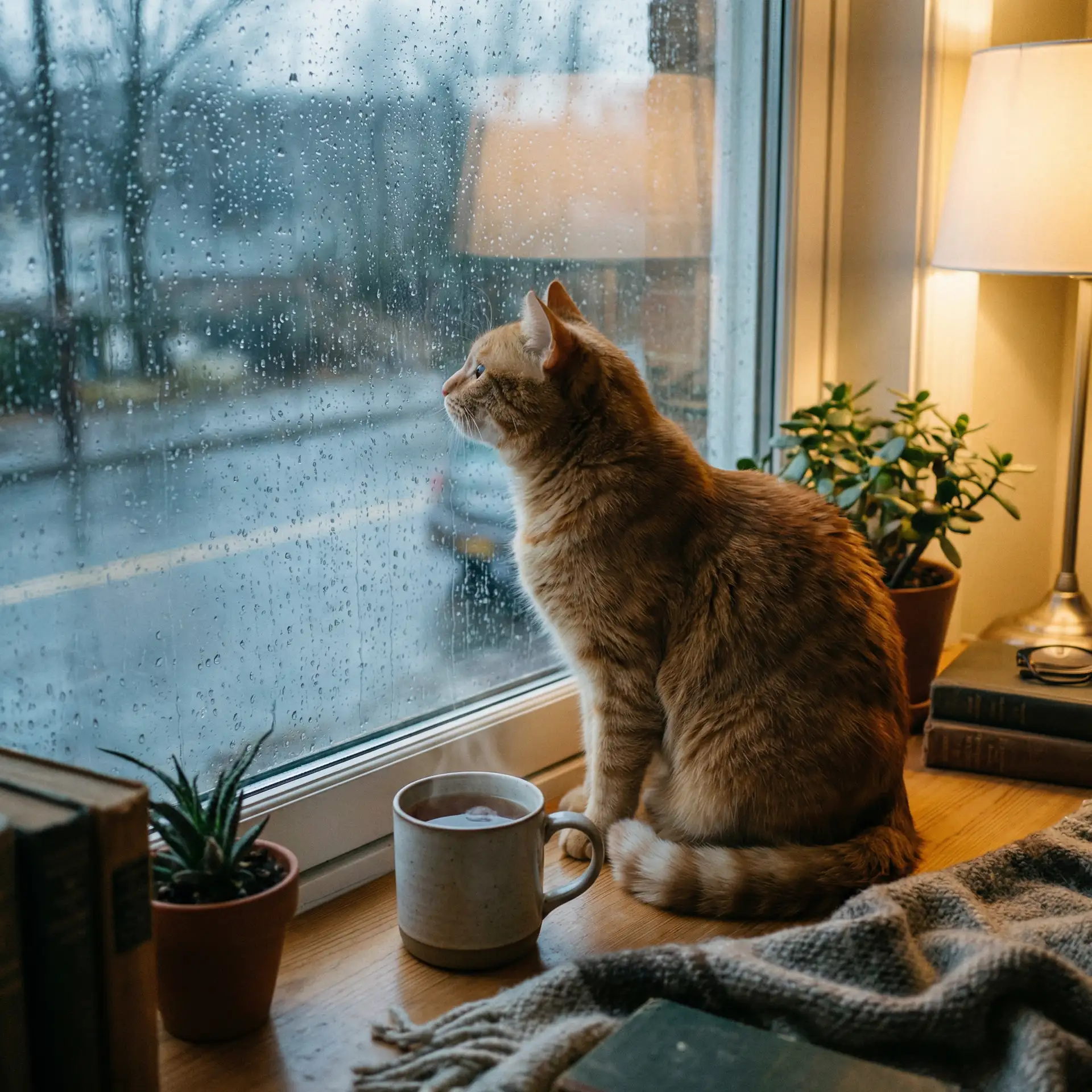 猫咪望着窗外的雨 - 翁熄性放纵交换